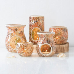 Brown Glass Pillar Shaped Oil, Wax Melt Burner. Mirrored Crackle Effect. H14.5 Cm - thumbnail 4