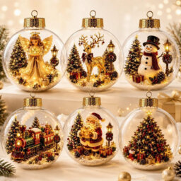 CLEFFNS 6Pcs Glowing Christmas Story Ornament, Light Up Mini Diorama, Warm Led Decor Ready To Hang Miniature Scene In Clear Plastic Ball - thumbnail 1