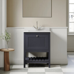 Balterley Coppenhall Bathroom Floor Standing 1 Drawer Vanity & Single Bowl 1 Tap Hole Marble Top, Indigo Blue/white, 600mm - thumbnail 2