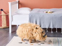 Beliani Animal Stool Woolly Faux Fur Sand Beige Rhino - thumbnail 2