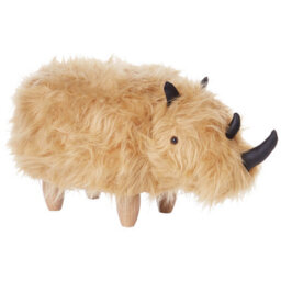 Beliani Animal Stool Woolly Faux Fur Sand Beige Rhino - thumbnail 1