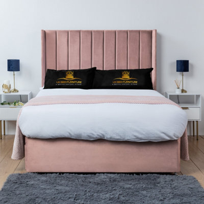 UKBEDFURNITURE Bella Pink Plush Wingback Divan Bed Base With 54 Inch Headboard & 10 Inch Orthopaedic Mattress - No Storage - image 1
