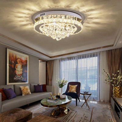 Living And Home 40Cm Round Crystal Droplets Led Semi Flush Mount Dimmable Ceiling Light Chandelier Lamp - image 1