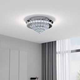 Living And Home 40Cm Round Crystal Droplets Led Semi Flush Mount Dimmable Ceiling Light Chandelier Lamp - thumbnail 3