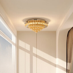Living And Home 40Cm Round Crystal Droplets Led Semi Flush Mount Dimmable Ceiling Light Chandelier Lamp - thumbnail 2
