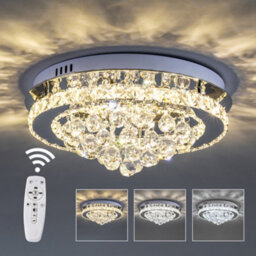 Living And Home 40Cm Round Crystal Droplets Led Semi Flush Mount Dimmable Ceiling Light Chandelier Lamp - thumbnail 5