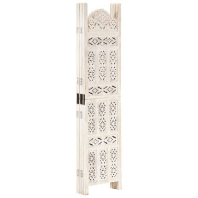 Berkfield Classic Hand Carved 5-Panel Room Divider White 200X165 Cm Solid Mango Wood - image 1