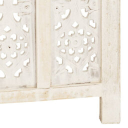 Berkfield Classic Hand Carved 5-Panel Room Divider White 200X165 Cm Solid Mango Wood - thumbnail 5
