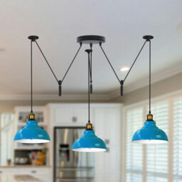 Ledsone Blue 3 Light Pulley Pendant Light Adjustable 2M Dome Lampshade E27 Base 110-240V Ceiling Fixture For Bedroom & Living Room - thumbnail 2