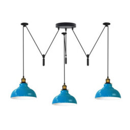 Ledsone Blue 3 Light Pulley Pendant Light Adjustable 2M Dome Lampshade E27 Base 110-240V Ceiling Fixture For Bedroom & Living Room - thumbnail 1
