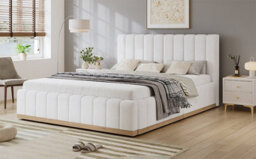 Btm 4Ft6 Double Upholstered Bed With Soft Headboard Pu Bed Frame 135X190Cm Beige - thumbnail 8