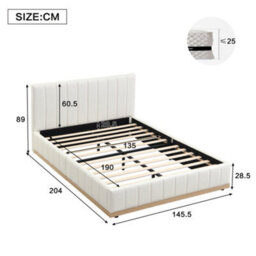 Btm 4Ft6 Double Upholstered Bed With Soft Headboard Pu Bed Frame 135X190Cm Beige - thumbnail 6