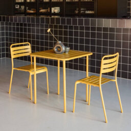 Sweeek - 2-Seater Square Steel Garden Table 70X70 Cm With 2 Chairs Yellow Ochre - Amelia - thumbnail 5