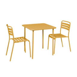 Sweeek - 2-Seater Square Steel Garden Table 70X70 Cm With 2 Chairs Yellow Ochre - Amelia - thumbnail 2