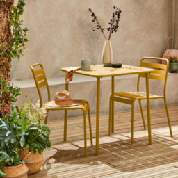 Sweeek - 2-Seater Square Steel Garden Table 70X70 Cm With 2 Chairs Yellow Ochre - Amelia - thumbnail 1