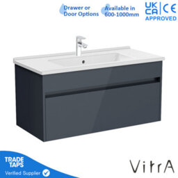 Vitra 1000mm Wall Hung Bathroom Vanity Unit With 1 Drawer & Basin - Anthracite Gloss Includes Chrome Tap - thumbnail 1