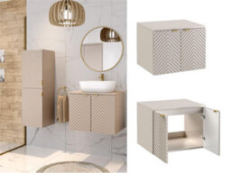 Impact Furniture Wall Hung Vanity Unit 600mm Countertop Bathroom Cabinet Fluted Beige Cashmere Cara
