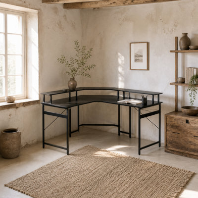 Wyld Haus Vevano 138.5Cm Black L-Shaped Work Desk With Integrated Led Lighting, Power Hub And Upper Monitor Shelf - image 1