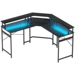 Wyld Haus Vevano 138.5Cm Black L-Shaped Work Desk With Integrated Led Lighting, Power Hub And Upper Monitor Shelf - thumbnail 2