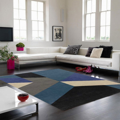 Blue Wool Handmade Luxurious Modern Abstract Geometric Rug For For Living Room And Bedroom-200Cm X 290Cm - image 1