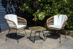 Sh&g Tatton 2 Seat Wicker Bistro Set - 3 Piece Drinks Table & Chairs - Brown Rattan With Cream Cushions - Indoor & Outdoor - thumbnail 5