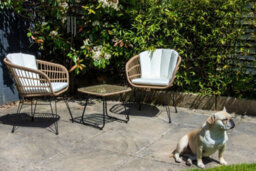 Sh&g Tatton 2 Seat Wicker Bistro Set - 3 Piece Drinks Table & Chairs - Brown Rattan With Cream Cushions - Indoor & Outdoor - thumbnail 4
