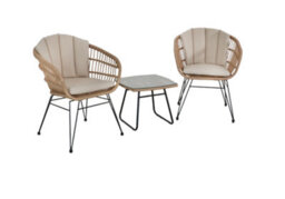 Sh&g Tatton 2 Seat Wicker Bistro Set - 3 Piece Drinks Table & Chairs - Brown Rattan With Cream Cushions - Indoor & Outdoor - thumbnail 1