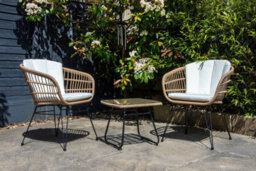 Sh&g Tatton 2 Seat Wicker Bistro Set - 3 Piece Drinks Table & Chairs - Brown Rattan With Cream Cushions - Indoor & Outdoor - thumbnail 3