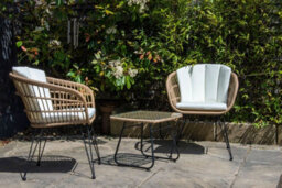 Sh&g Tatton 2 Seat Wicker Bistro Set - 3 Piece Drinks Table & Chairs - Brown Rattan With Cream Cushions - Indoor & Outdoor - thumbnail 2