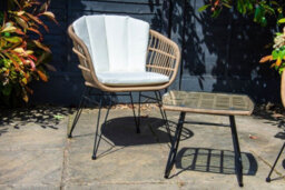 Sh&g Tatton 2 Seat Wicker Bistro Set - 3 Piece Drinks Table & Chairs - Brown Rattan With Cream Cushions - Indoor & Outdoor - thumbnail 8