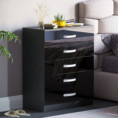 Lassic Vida Design Hulio Black High Gloss 5 Drawer Chest (H)900mm (W)750mm (D)360mm - image 1