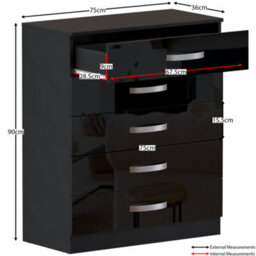 Lassic Vida Design Hulio Black High Gloss 5 Drawer Chest (H)900mm (W)750mm (D)360mm - thumbnail 2