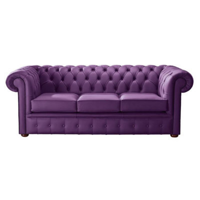 Chesterfield 3 Seater Shelly Wineberry Purple Leather Sofa Bespoke In Classic Style - image 1