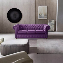 Chesterfield 3 Seater Shelly Wineberry Purple Leather Sofa Bespoke In Classic Style - thumbnail 2