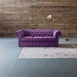 Chesterfield 3 Seater Shelly Wineberry Purple Leather Sofa Bespoke In Classic Style - thumbnail 3