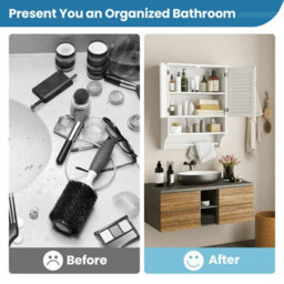 Costway Wall-Mounted Bathroom Cabinet Double Door Storage Medicine Cabinet W/ Towel Bar - thumbnail 5