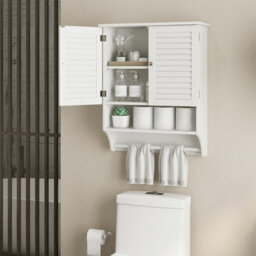 Costway Wall-Mounted Bathroom Cabinet Double Door Storage Medicine Cabinet W/ Towel Bar - thumbnail 2