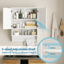 Costway Wall-Mounted Bathroom Cabinet Double Door Storage Medicine Cabinet W/ Towel Bar - thumbnail 4