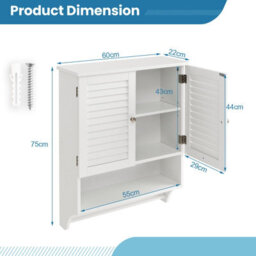 Costway Wall-Mounted Bathroom Cabinet Double Door Storage Medicine Cabinet W/ Towel Bar - thumbnail 3