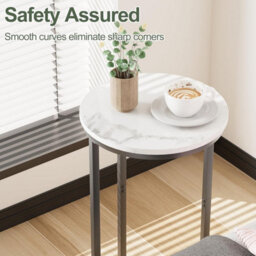 Huhote Stylish C Shaped End Table With Round Top And Metal Frame For Small Spaces - thumbnail 4