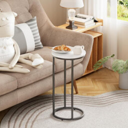 Huhote Stylish C Shaped End Table With Round Top And Metal Frame For Small Spaces - thumbnail 1