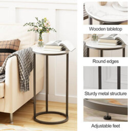 Huhote Stylish C Shaped End Table With Round Top And Metal Frame For Small Spaces - thumbnail 3