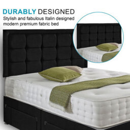 Dining Tables Dallas Matching Headboard Divan Set, 2 Drawer On Same Side With Sprung 1500 Comfort Mattress - Plush Black  - King - thumbnail 3