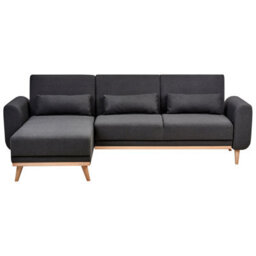 Beliani Corner Sofa Bed 3 Seater Ollsta Fabric Black Right Hand