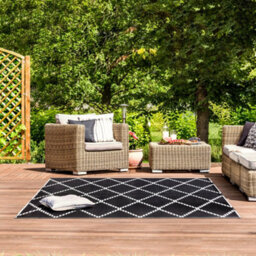 Relsy Extra Large Black & White Garden Rug For Patio & Outdoor Area, Reversible Chevron Lightweight Design, 180 X 270Cm - thumbnail 6