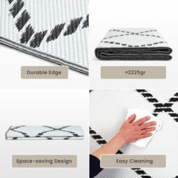 Relsy Extra Large Black & White Garden Rug For Patio & Outdoor Area, Reversible Chevron Lightweight Design, 180 X 270Cm - thumbnail 5