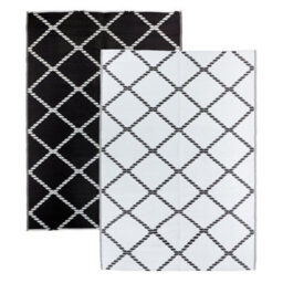 Relsy Extra Large Black & White Garden Rug For Patio & Outdoor Area, Reversible Chevron Lightweight Design, 180 X 270Cm