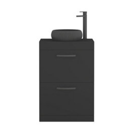 Royal Bathrooms Turin 600mm Freestanding Bathroom Vanity Unit With Sink 2 Drawer Matt Black & Milan Black Countertop Basin - thumbnail 5