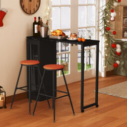 Gainoom Swivelling Top Black Bar Table And Chairs Set Of 3 W/ Storage Cabinet - thumbnail 3