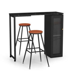 Gainoom Swivelling Top Black Bar Table And Chairs Set Of 3 W/ Storage Cabinet